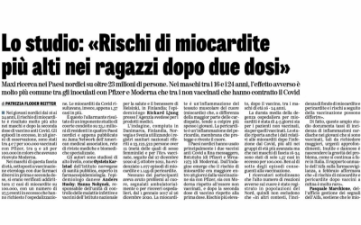 Lo studio: «Rischi di miocardite più alti nei ragazzi dopo due dosi»