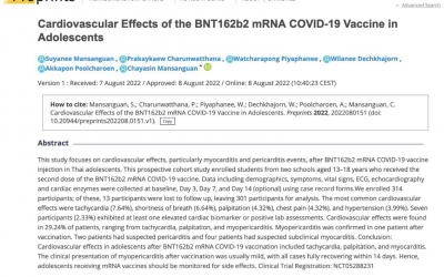 Effetti cardiovascolari del vaccino BNT162b2 mRNA COVID-19 negli adolescenti